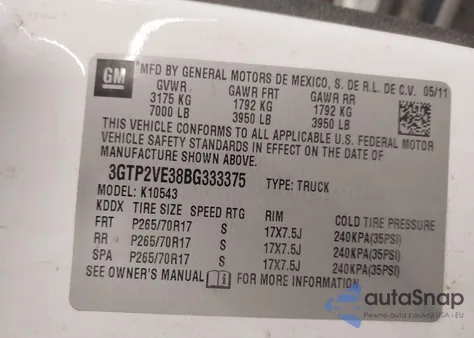 2011 GMC Sierra 1500 Sle из США, поврежденный, VIN 3GTP2VE38BG333375